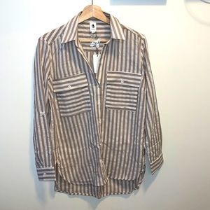 Flawless Top Button Up Front Striped Tan & White Size Small